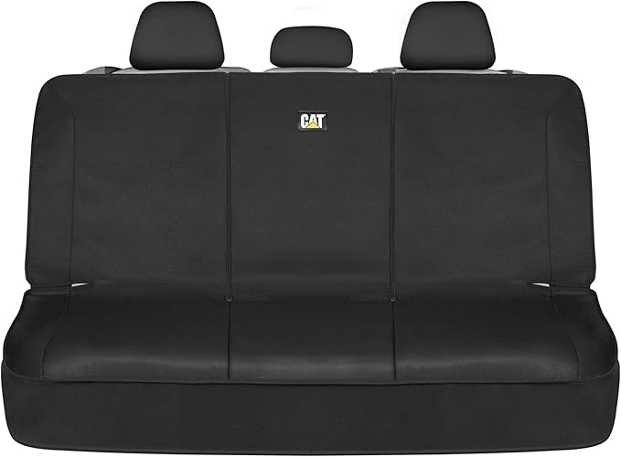 Cat Flexfit™ Black Rear Seat Cover for Car, SUV, & Truck - Durable Canvas Material Back Car Seat Covers 60/40 Split Bench Protector - Back Seats Cover & Rear Bench Protector Interior Accessories