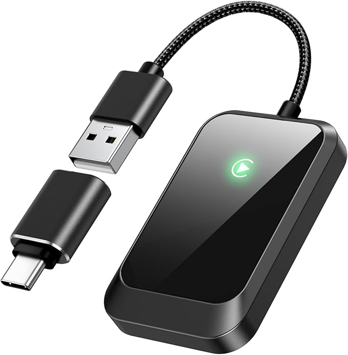 Wireless CarPlay Adapter: Wireless Conversion for iPhone – Plug-and-Play Connectivity with USB-A Extension & USB-C Connector, Zero Latency, Compatible with 2016+ Cars & iOS 10+