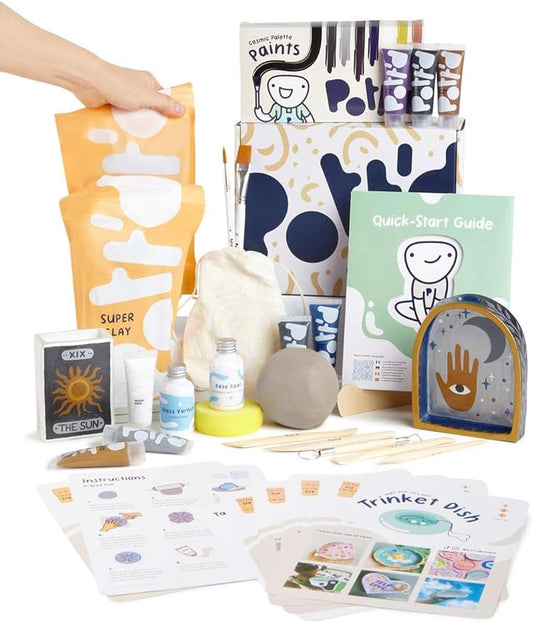Pott'd Air Dry Clay for Adults - Beginner's Home Pottery Kit. Includes: Air-Dry Clay, Tools, Paints, Brushes, Sealant, How-to-Guides