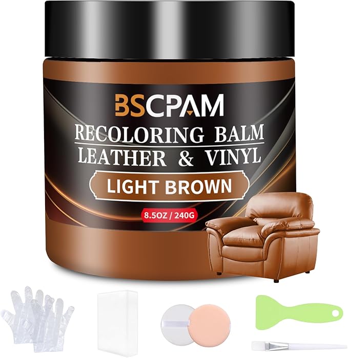 Light Brown Leather Recoloring Balm,Leather Couch Scratch/Stain Remover,Leather Repair kit for Vinyl Furniture and Car Interior,Leather Dye Paint for Scratched and Faded Leather Couches