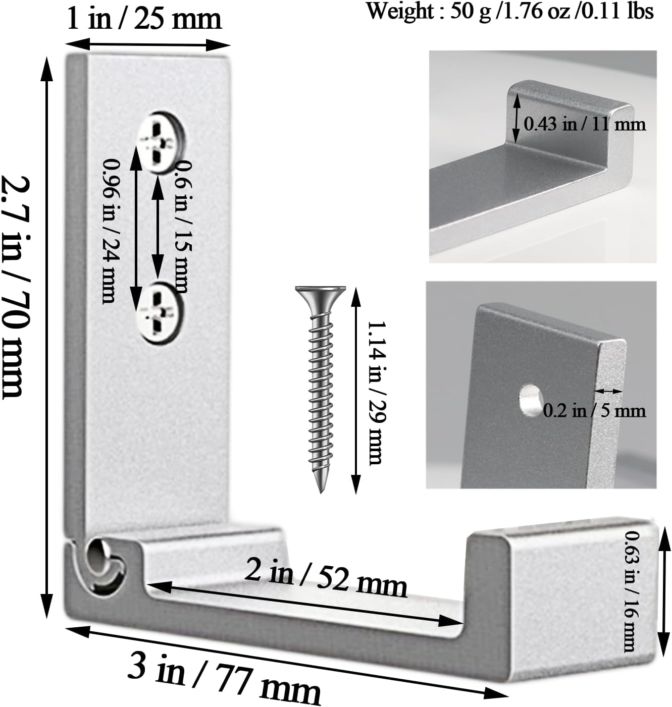 OHIYO Folding Wall Hooks 2PCS Foldable Hooks Bearing Load 33lb/15kg Wall Mounted Heavy Duty No Rust Aluminum Alloy Folding Coat Hooks for Hanging Coat & Bags & Hat & Backpack (Silver)