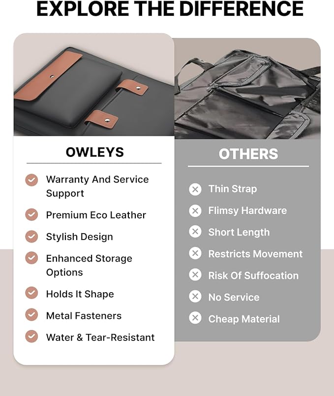 Owleys Hanging Car Trunk Organizer | Eco Leather Back Seat Storage 39"x19" | 8 Pockets with Zipper Compartment | Waterproof Cargo Holder for SUV & Sedan | Black&Brown