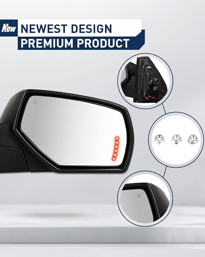 ECCPP Towing Mirrors Tow Mirrors Fit For 2014-2018 For Chevy Silverado 2014-2018 For GMC Sierra With Left Right Side Power Heated Turn Signal Light On Glass Black Texture Manual Folding