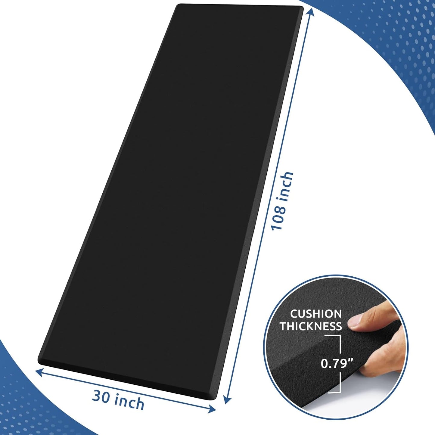 KitchenClouds Kitchen Mat Cushioned Anti Fatigue Rug 30"x108" Waterproof, Non Slip, Standing and Comfort Desk/Floor Mats for House Sink Office (Black,0.8inch)