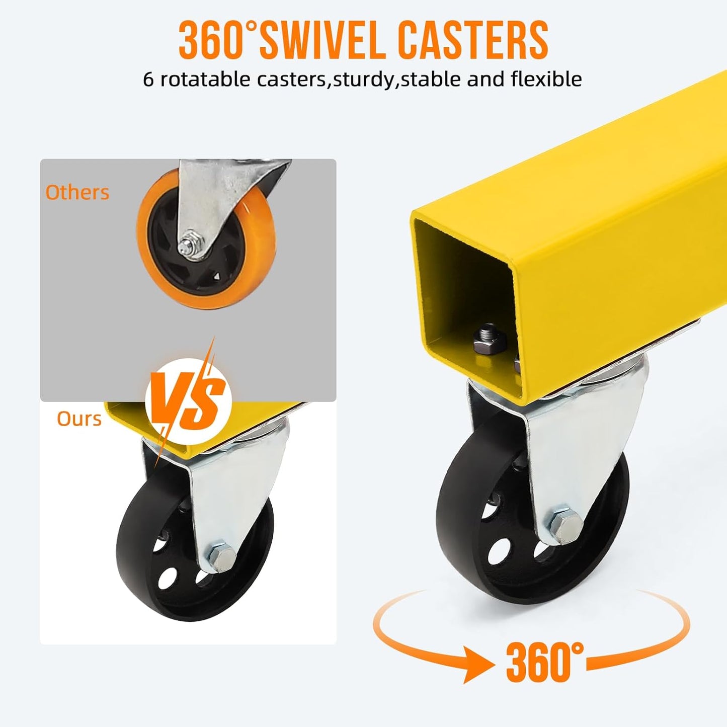 Engine Hoist with Lever, 2 Ton 4000 Lbs Heavy Duty Folding Cherry Picker Engine Lift Hydraulic Tilting Engine Shop Crane with 6 Iron Caster Wheels Telescopic Boom Hitch,Yellow