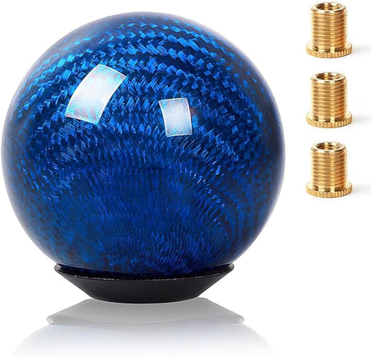 Real Carbon Fiber Shift Knob Gear Shifter Knobs with 3 Adapters Round Ball for Most Manual Car Universal Gear Shift Knob (Blue)