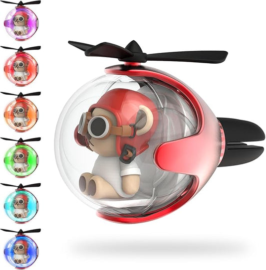 Red Bear Car Air Freshener with 6 Colors LED Lights & 4 Scented Pads – Light Fragrance, Decorative Auto Accessories