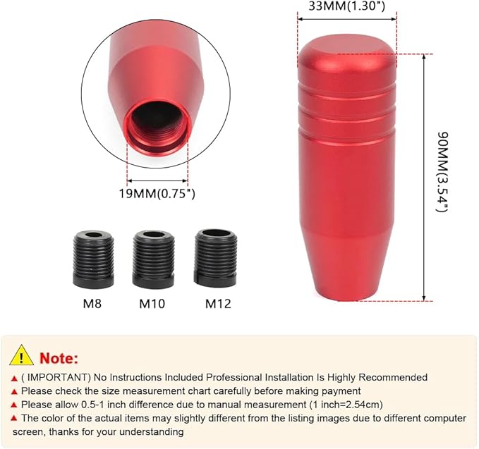 muge racing 3.5inch Aluminum Alloy Shift Knob, Heavy Duty Car Gear Lever Stick Shifter Handle fit Most Automatic Manual Vehicle Red