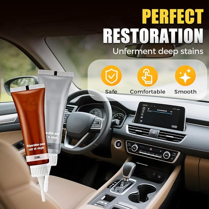 Advanced Leather Repair Gel, 2025 new Leather Repair Kit for Car Seats & Furniture - Repairs Tears/Holes/Cat Scratches on Leather Couch/Sofa/Car Interior, Includes Leather Filler & Brush (Beige)
