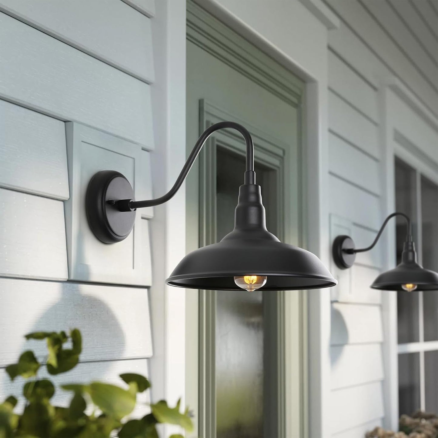 Black Gooseneck Barn Light for Farmhouse 10 Inch Dome Exterior Lights Fixture with Wall Mount, Outdoor Wall Sconce for Garage Porch Patio