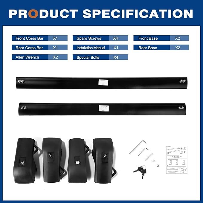 Lockable Roof Rack Cross Bars 220lbs Compatible with Toyota 4Runner 2010-2024 with Side ROOF Rails, Heavy Duty Aluminum Roof Rails Crossbars Cargo Canoe Black Rooftop Cargo.