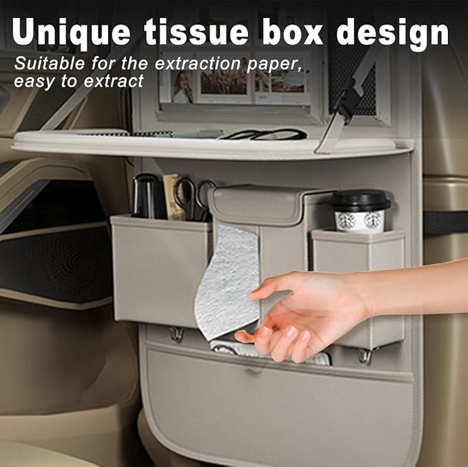 Car Seat Organizers,Multi-functional Back Seat Protectors, Storage Pouches, and Tray Holders (for Cars, Kids, Seat Back and Rear Seats) (Plain Gray, 1 Pcs)