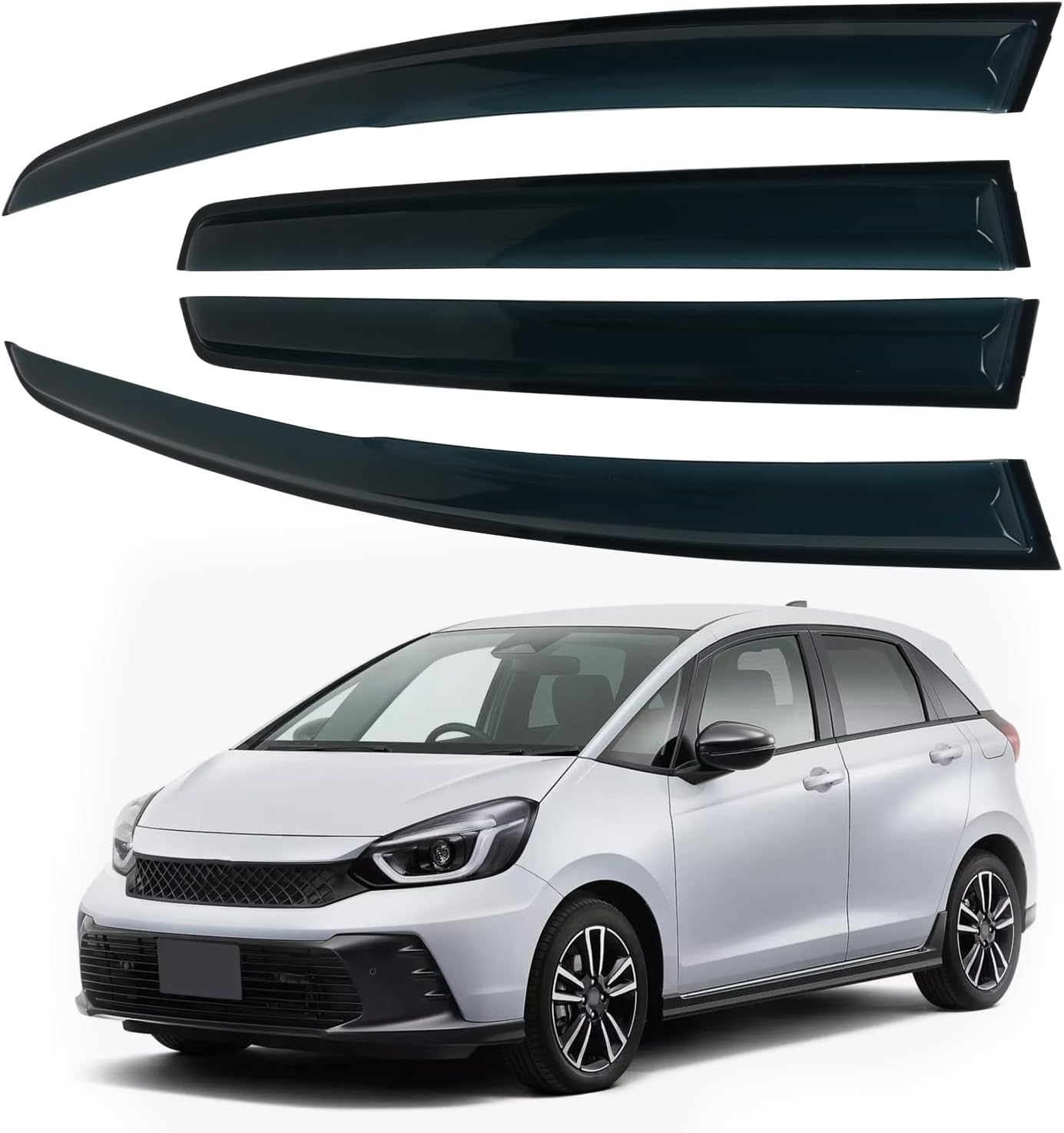4PCS Rain Guards Window Visors Fits for Honda FIT (Jazz) 4-Door 2015-2020, Front & Rear Wind Deflector, Outside Mount Vent Shade Shield, 2016 2017 2018 2019 Exterior Car Accessories