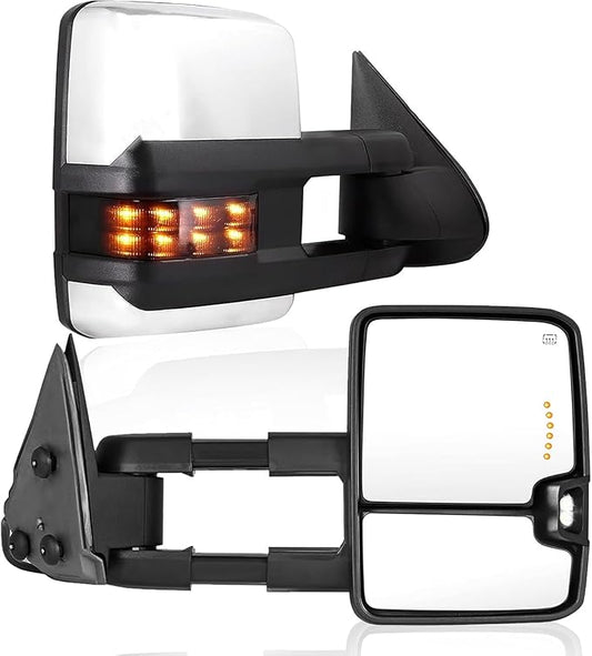 Towing Mirrors Compatible with 1999-2002 Chevy Silverado/GMC Sierra 1500/2500, 2001-2002 Chevy Silverado GMC Sierra 1500 HD 2500 HD 3500 Power Heated Arrow Turn Signal Light Chrome Pair