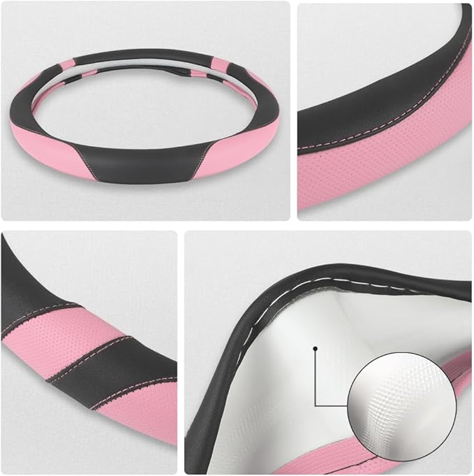 West Llama Customized Auto Car Steering Wheel Cover for Dodge RAM 1500 2500 3500, 15.5-16 inch (Blac+Pink - Large Size)