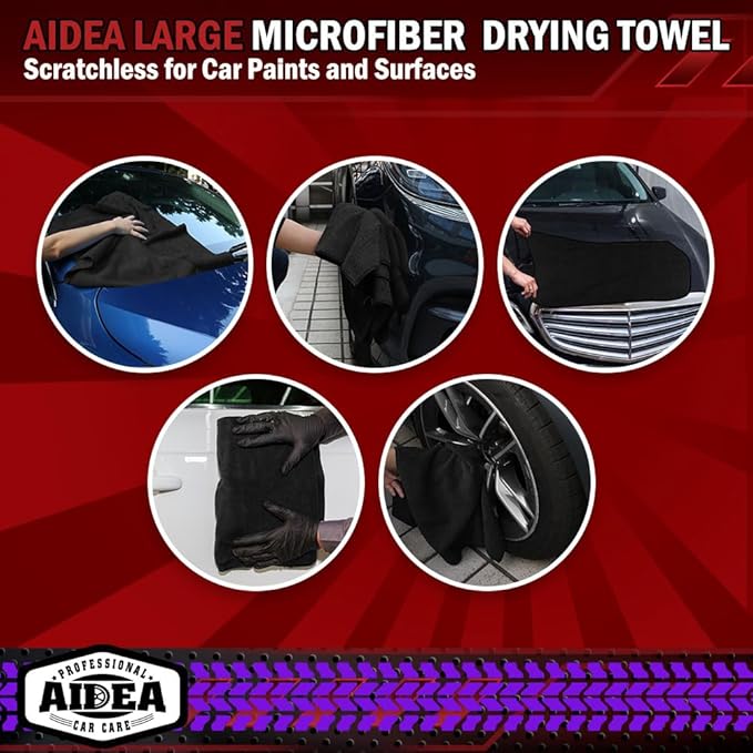 AIDEA Microfiber Towels for Cars-2PK, Large Professional Car Drying Towel, Scratch-Free & Absorbent Drying Towel for Cars, SUVs, RVs, Trucks, and Boats, 24inx 31in, Black