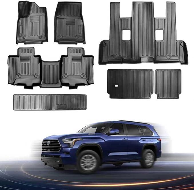 Floor Mat Fit for Toyota Sequoia 2023-2025 (7 Seats) Backrest Mat Cargo Liner All-Weather 3D Custom Anti-Slip Tech Floor Mats for Sequoia Accessories 1st & 2nd & 3rd Row & Trunk Mats & Kicks Mats