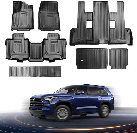 Floor Mat Fit for Toyota Sequoia 2023-2025 (7 Seats) Backrest Mat Cargo Liner All-Weather 3D Custom Anti-Slip Tech Floor Mats for Sequoia Accessories 1st & 2nd & 3rd Row & Trunk Mats & Kicks Mats