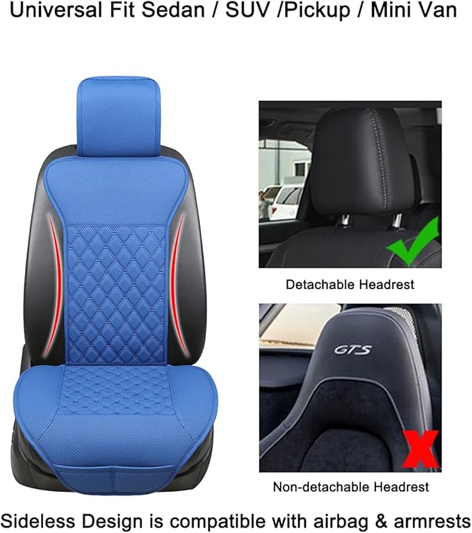 Black Panther 1 Pair Car Seat Covers, Luxury Car Seat Protectors, Universal Anti-Slip Driver Seat Cover with Backrest,Diamond Pattern (Blue)