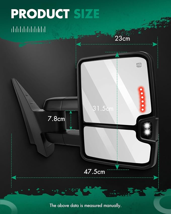 SCITOO Tow Mirrors Compatible with for 2007-2014 For Chevy Silverado For GMC Sierra(07 for New Body) Pickup Truck Power Adjusted Heated LED Turn Signal Width Light Black Towing Mirrors LH RH