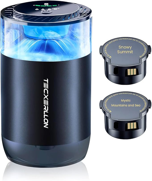 Car Air Freshener, Car Diffuser with Smart Spray Modes (4 Settings) & Essential Oil Monitor, 1600 Sprays USB-C Rechargeable, Auto On/Off, 2 Scents Refills, Car Scent with Ambient Light