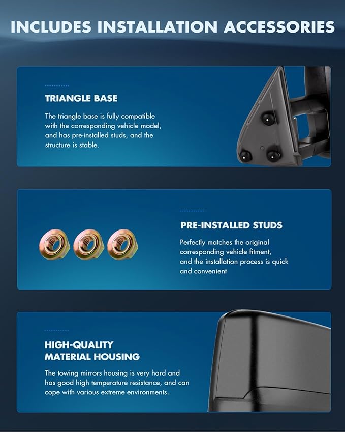 ECCPP Towing Mirrors Tow Mirrors With 1999-2002 For Chevy Silverado For GMC Sierra 1500/2500/3500 Power Adjusted Heated Led Turn Signal Width Light Black Pickup