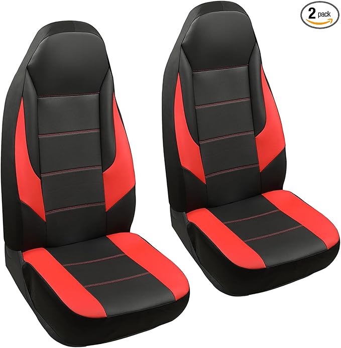 GIANT PANDA Front Car Seat Cover for Jeep Wrangler TJ (1997-2006),Leather Bucket Seat Covers Custom Fit Jeep Accessories (Red+Black) 2-Pack
