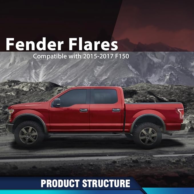 PIT66 Fender Flares Black Factory Style Compatible with Ford F150 2015-2017 Styleside