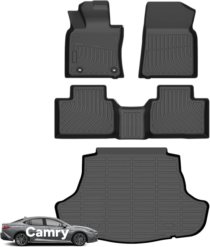 Wayhigh-for Toyota Camry Hybrid 2025 All Weather Floor Mats and Cargo Liner Set TPE Car Mats Waterproof Anti-Slip Rubber Trunk Liner Camry Accessories