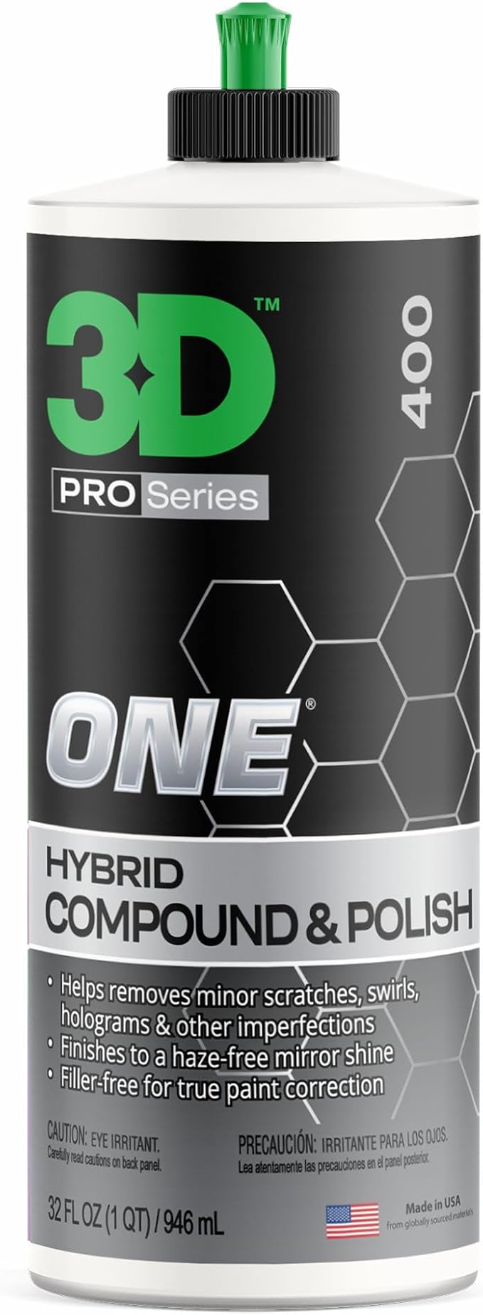 3D One Car Scratch & Swirl Remover Hybrid Rubbing Compound & Polish Buffing Compound for True Paint Correction 32oz Made in USA