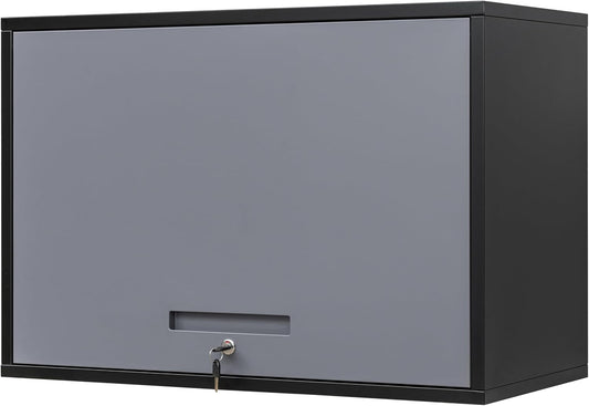 Yizosh Metal Wall Cabinet with Doors and Shelves, Wall Mounted Storage Cabinet for Garage, Basement, Kitchen, Warehouse (Black Gray, 21.6" H)