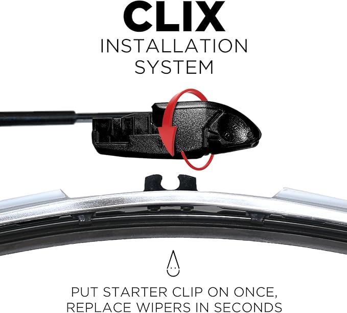 ClixWipers 24" + 14" (Set of 2) Chrome All Weather Premium Automotive Replacement Windshield Wiper Blades, Passenger and Driver Side Winter Wiper Blades for Various Car Models