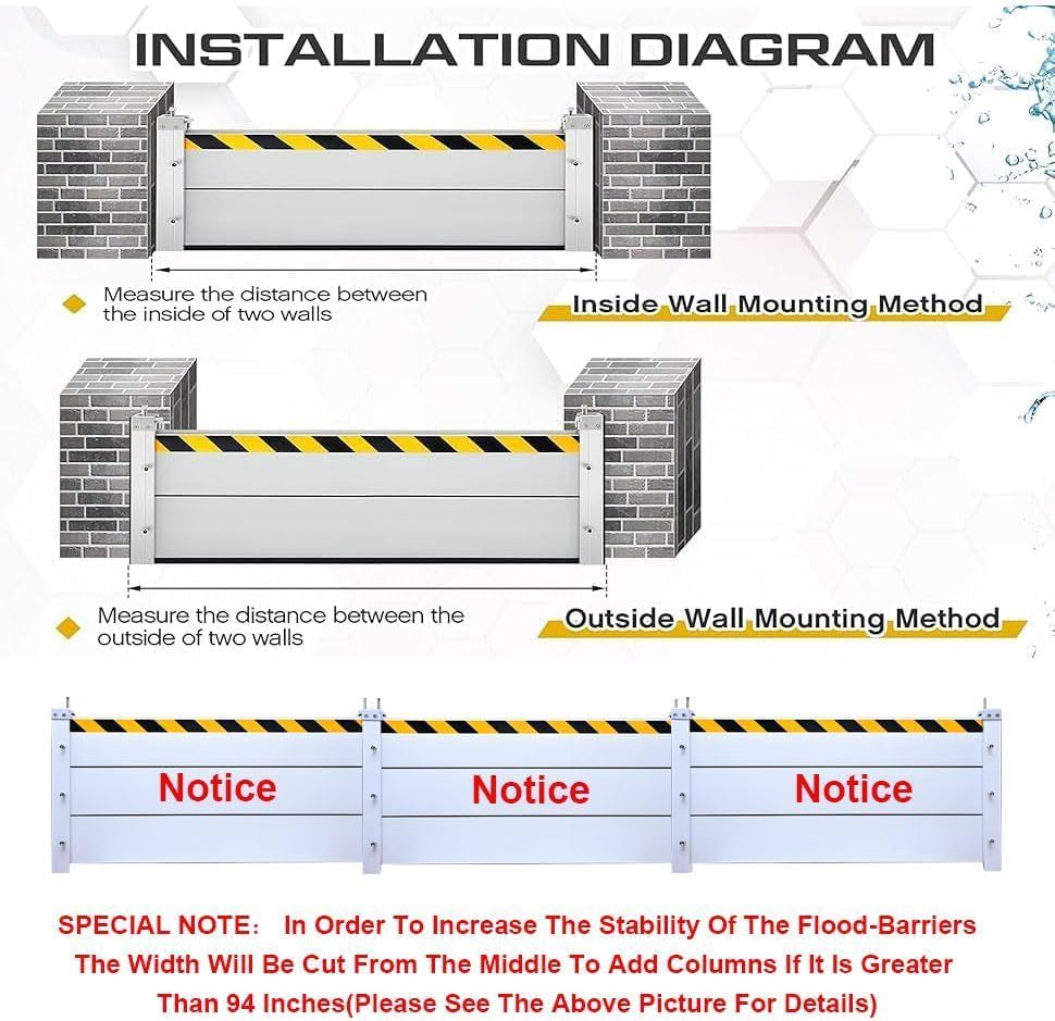 Reusable Heavy Duty Aluminum Flood Barriers for Home Exterior, Flood Protection Barriers Water Barrier Door Quick Detachable Garage Doors Detachable Mobile Rain Water Baffle ( H 23.6 inch L 10FT)