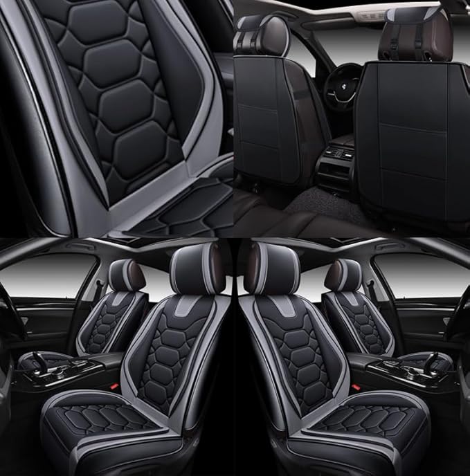 OASIS AUTO Car Seat Covers Front Seats, Waterproof Faux Leather Seat Covers for Cars Universal Fit for SUV, Truck, Sedan, Black Premium Car Seat Protector with Cushions