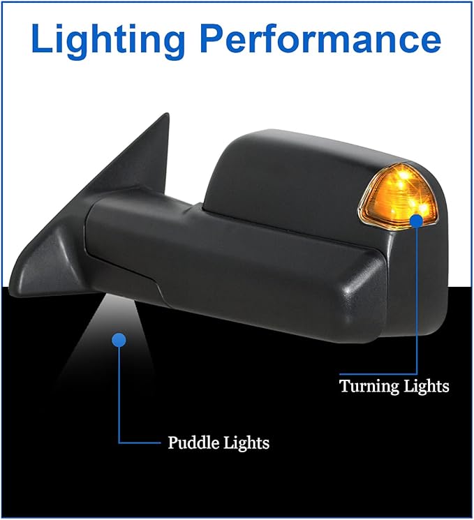 JZSUPER Tow Mirrors fit for 2009-2018 Ram 1500, 2019-2023 Ram 1500 Classic, A Pair of Towing Mirrors Pickup Truck Black Cap