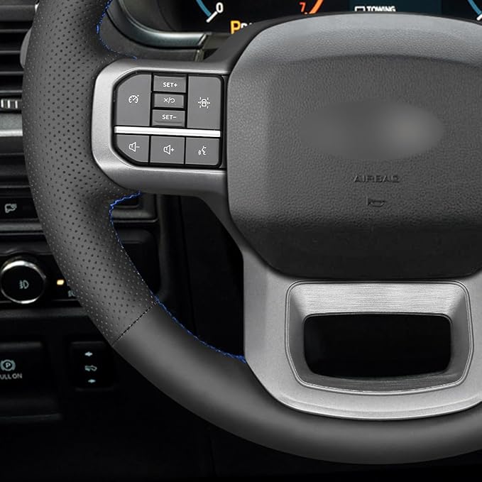 MEWANT Hand Sew Black Genuine Leather Steering Wheel Cover for Ford F150 Lightning F350 F450 Expedition 2022-2024