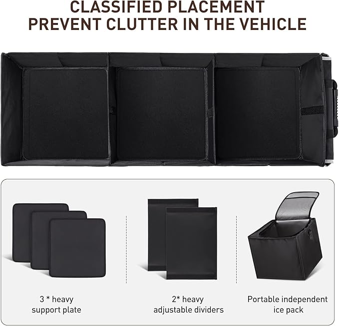 HIRALIY 4 in 1 Car Trunk Storage Organizer, Multi Compartment Foldable Trunk Storage Box with Leakproof Insulated Bag for Car Truck SUV