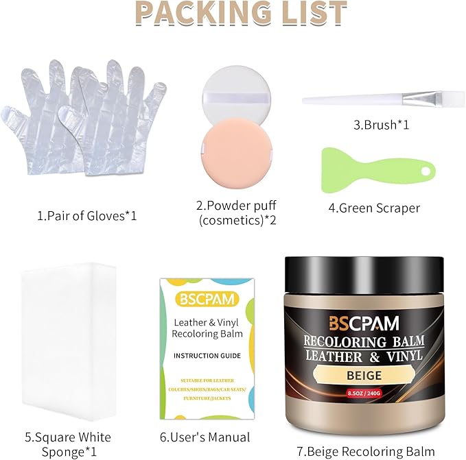 Beige Leather Recoloring Balm,Leather Couch Scratch/Stain Remover,Leather Repair kit for Vinyl Furniture and Car Interior,Leather Dye Paint for Scratched and Faded Leather Couches