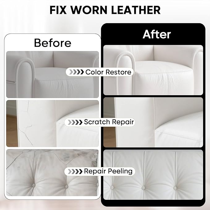 Leather Recoloring Balm - Scratch Repair & Color Restore Kit for Faded Leather, Leather Couch & Car Seats - 10OZ Leather Restorer Balm for Furniture, Auto Interior, Vinyl, Accessories (White)
