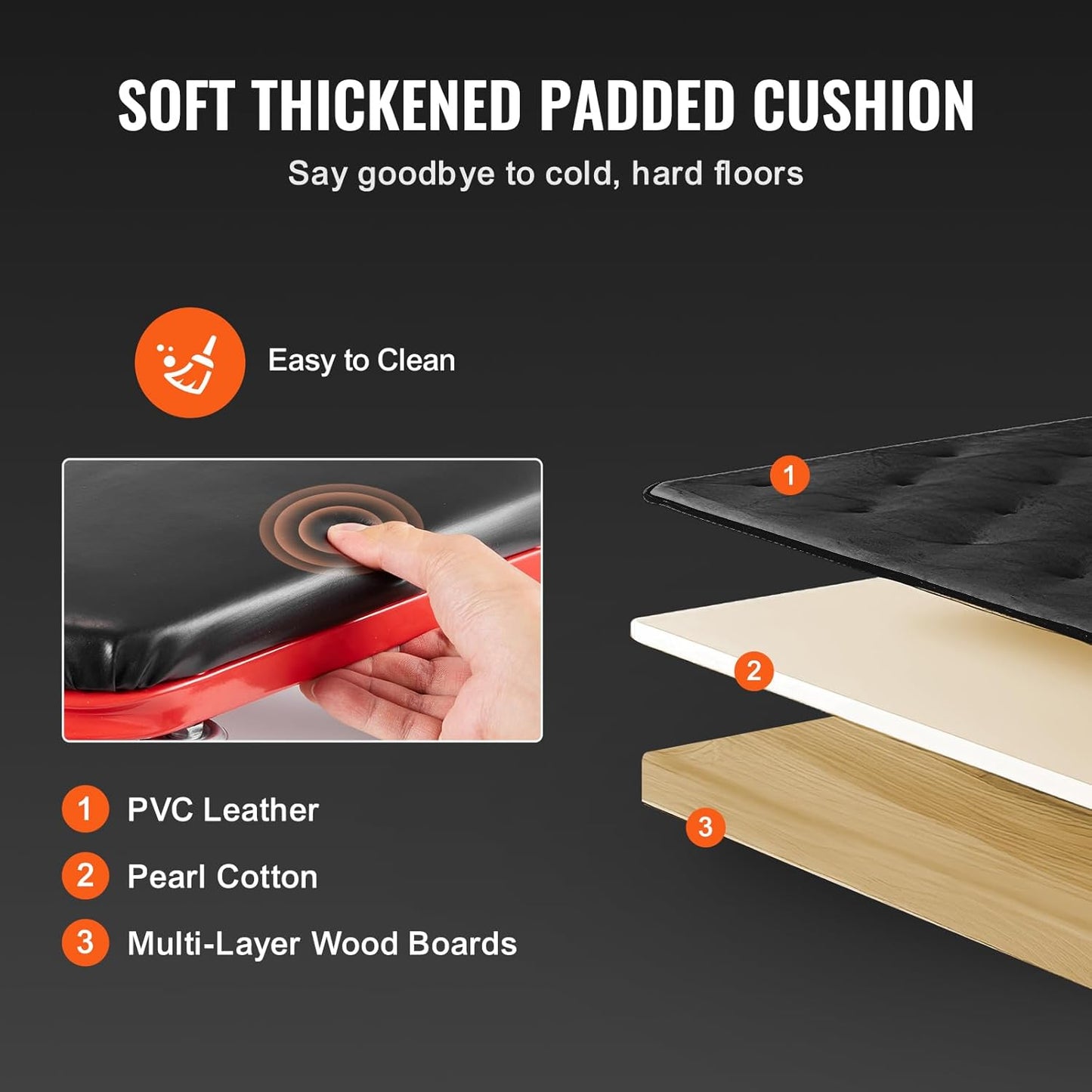 VEVOR Foldable Z Garage Creeper, 36 in, 300 lbs Load Capacity Rolling Folding Mechanic Creeper Stool, with 6 Wheels Tool Tray Padded Seat Steel Frame, Lay Down or Sit Chair for Garage Shop or Home