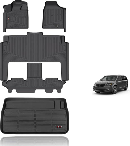 KELCSEECS All Weather Floor Mats & Cargo Liner Set Fit for 2011-2021 Dodge Grand Caravan 7 Seat Car Mats TPE Floor Liners Grand Caravan Accessories