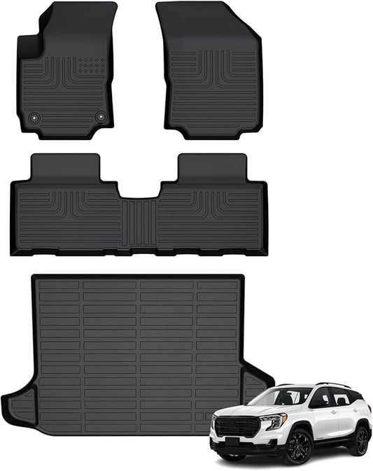 Floor Mats & Cargo Liner for GMC Terrain 2018-2024/Chevy Equinox 2018-2024(Not for EV) All Weather Automotive TPE Set Anti-Slip Floor Liners Accessories (Car Mats+Trunk Mat) Black