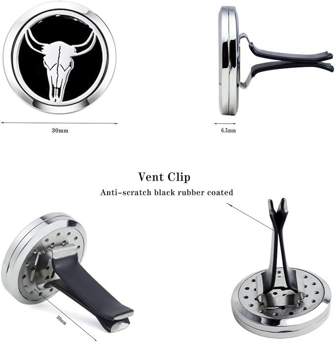 Car Essential Oil Diffuser Vent Clip Car Aromatherapy Christmas Car Accessories with 10 Refill Pads(Bull Skull)