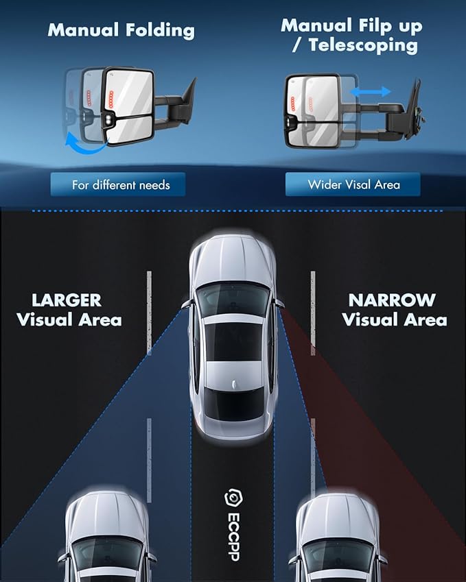 ECCPP Towing Mirrors Tow Mirrors With 1999-2002 For Chevrolet Silverado For GMC Sierra 1500 HD/2500 HD/3500 Power Adjusted Heated Led Turn Signal Width Light Chrome Pickup