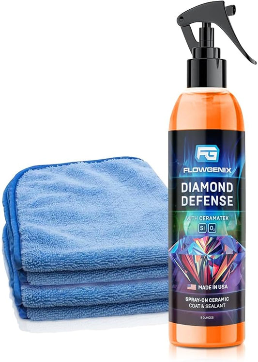 Ceramic Coating For Cars and Motorcycles Spray (8oz) - SiO2 Ceramic Wax & UV Protective Shield Detailing - Auto Wax Hydrophobic Detail Spray - Incl. 2 Microfiber Towels