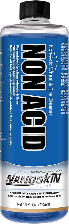 Nanoskin NON ACID Professional Wheel & Tire Cleaner 16 oz – Works with Tire Brush | Car Wash Cleaning Spray for Car Detailing | Removes Brake Dust, Oil, Dirt, Light Corrosion