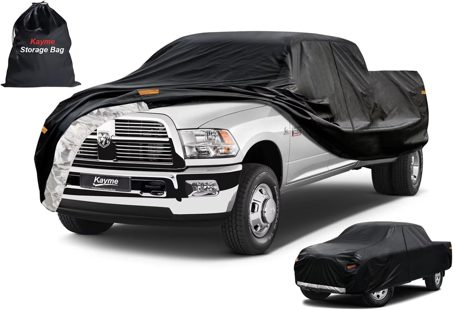 Kayme Truck Cover Custom Fit Dodge Ram 2500/3500(2002-2025) Regular Cab Long Bed. Full Exterior Heavy Duty Outdoor Pickup Truck Car Cover Waterproof All Weather.Car Tarp for Wind Sun Dust Protection.