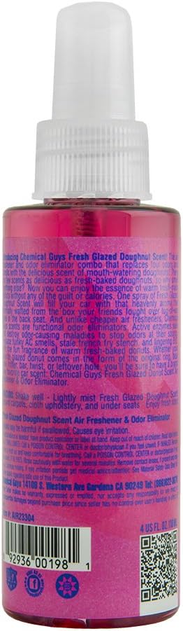 Chemical Guys AIR23304 Fresh Glazed Doughnut Scent Premium Air Freshener and Odor Eliminator, (Great for Cars, Trucks, SUVs, RVs, Home, Office, Dorm Room & More) 4 fl oz