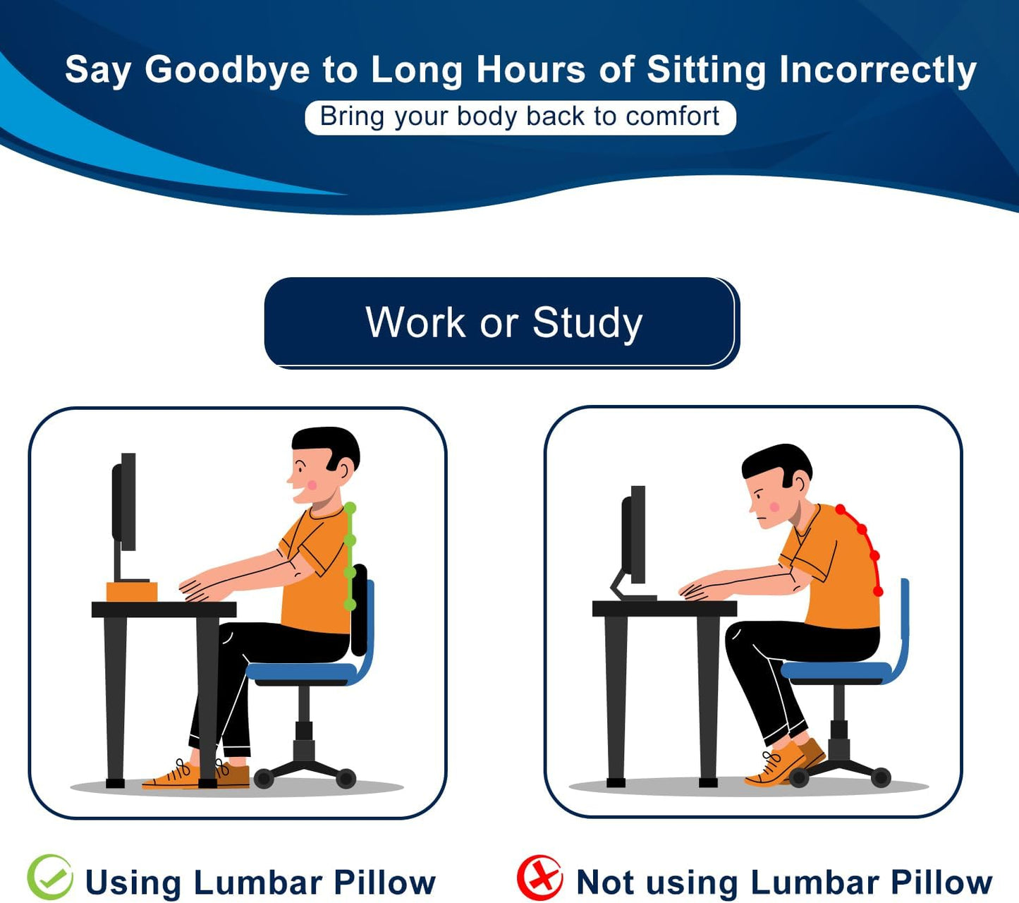 QUTOOL Lumbar Support Pillow for Office Chair, Memory Foam Low Back Support,Back Pain Relief, Ergonomic Back Cushion for Desk Chair,Gaming Chair,Adjustable Strap and Washable Cover