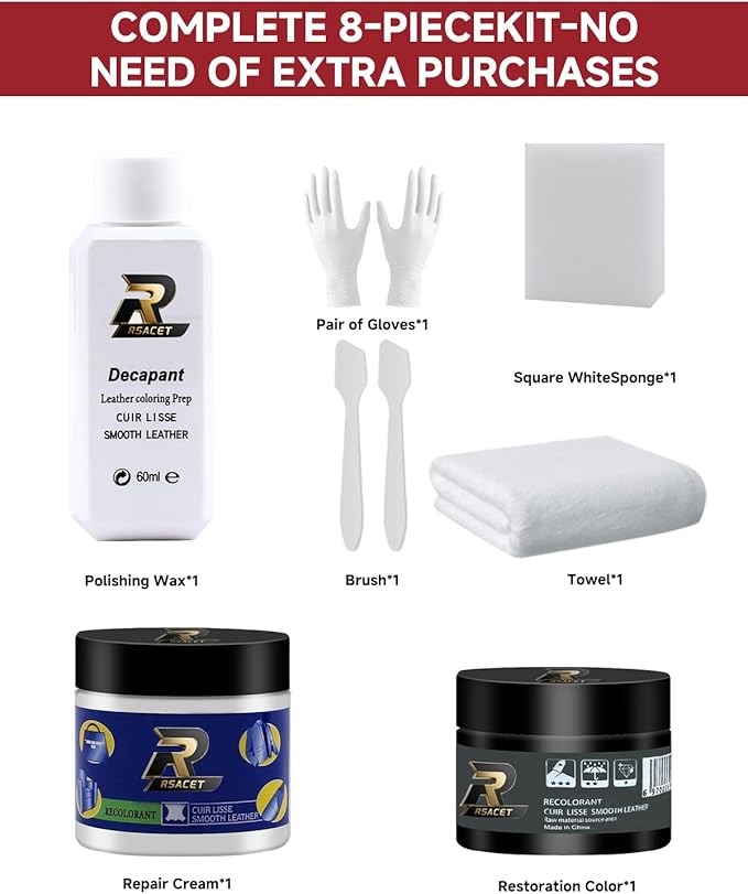 Steering Wheel Repair Kit for Tesla,8PCS Leather Scratch & Color Restorer for Model Y/3/S/X – Fix Tears, Scuffs & Worn Areas, DIY Interior Restoration Kit (Black)